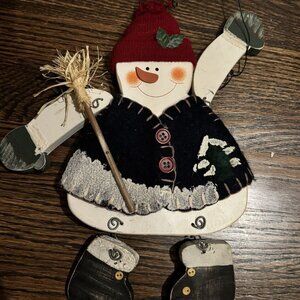 Snowman Door Hanger Handcrafted Wood Rustic Folk Decor Christmas